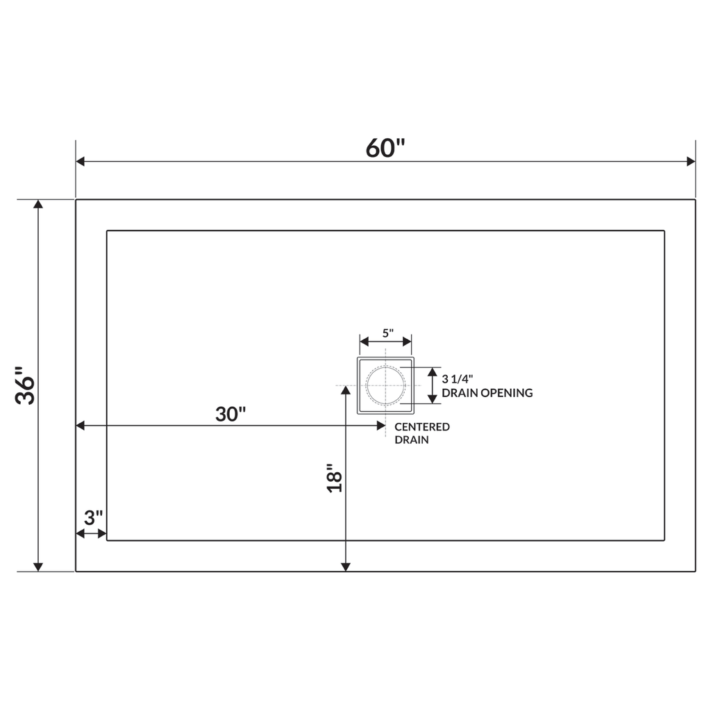 60 x 36 Right Double Threshold Shower Pan Base R617