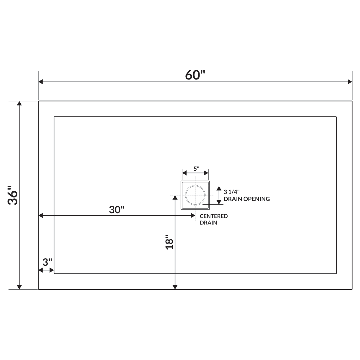 60 x 36 Right Double Threshold Shower Pan Base R617