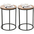 Black/Oak C-Shaped Wood Top End Table with Metal Frame, 2pc/set G91516