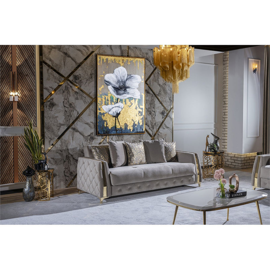Taupe Sofa with Wood and Under-seat Storage J265573
