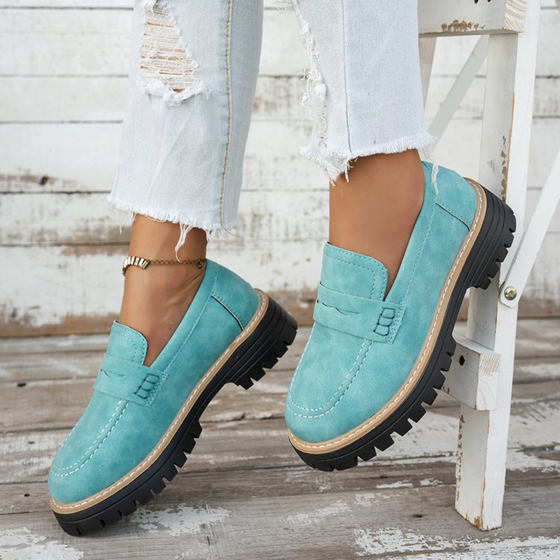 Women's Casual Matte Block-Heel Platform Shoes