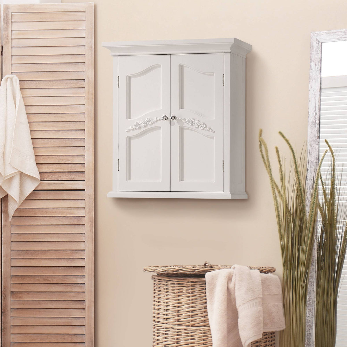 White Wall Mount Storage Cabinet with Double Doors T201