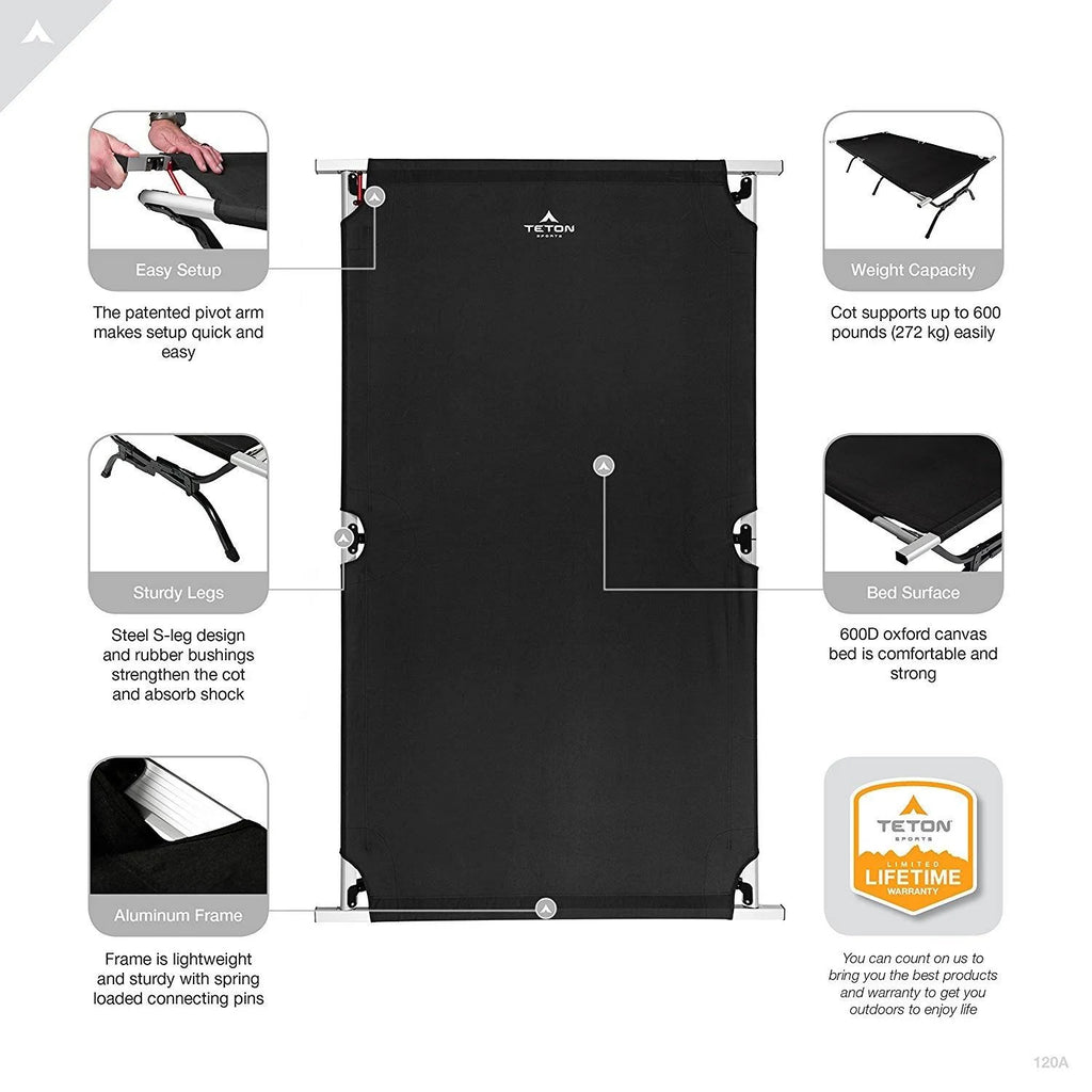Teton Sports Outfitter XXL Camping Cot with Patented Pivot ARM R8157