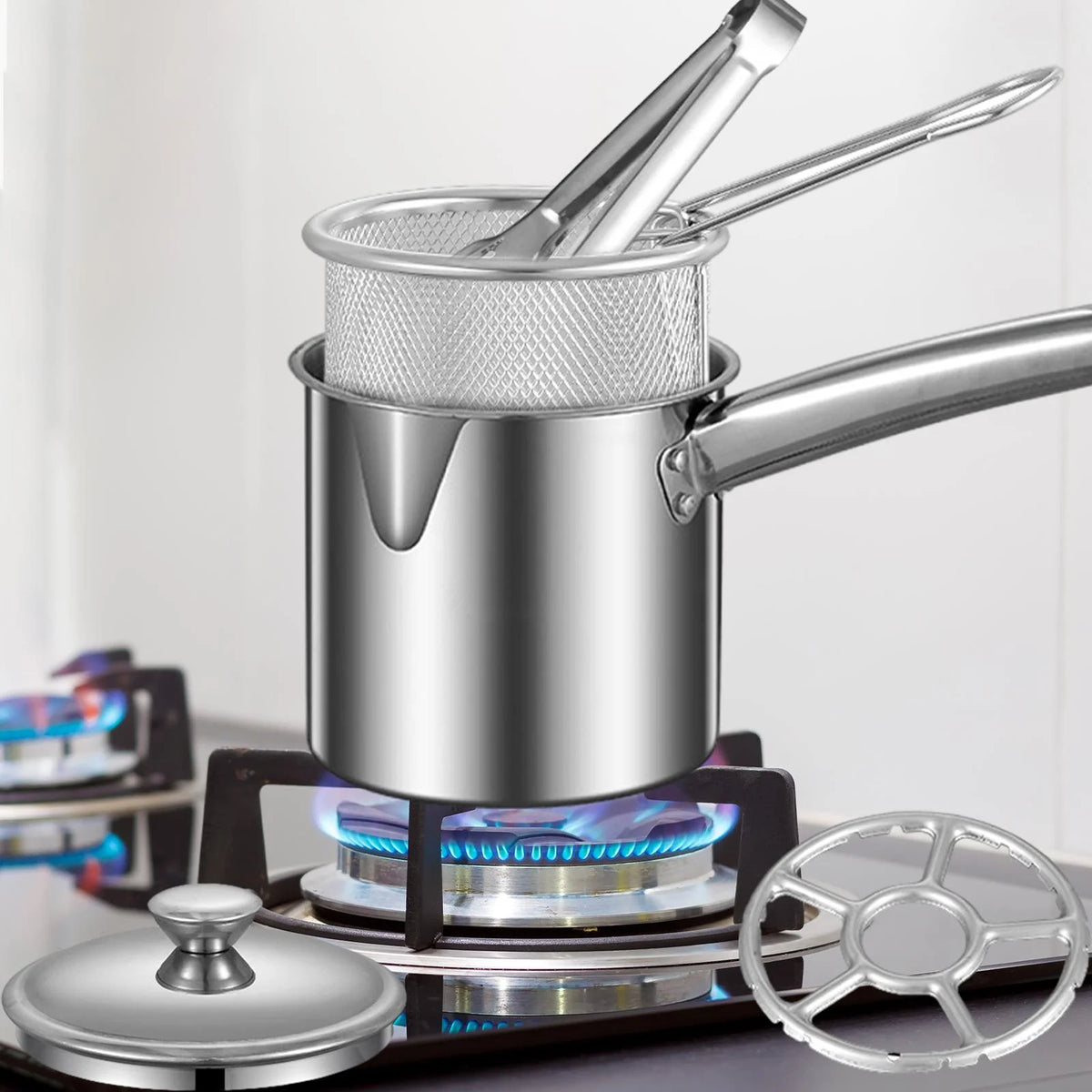 Fryer Pan with Cover Net Basket Cookware G43532