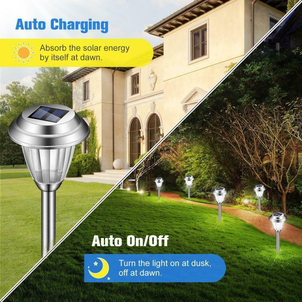 Solar LED Outdoor Lights 8-Pack Stainless Steel Pathway B4732
