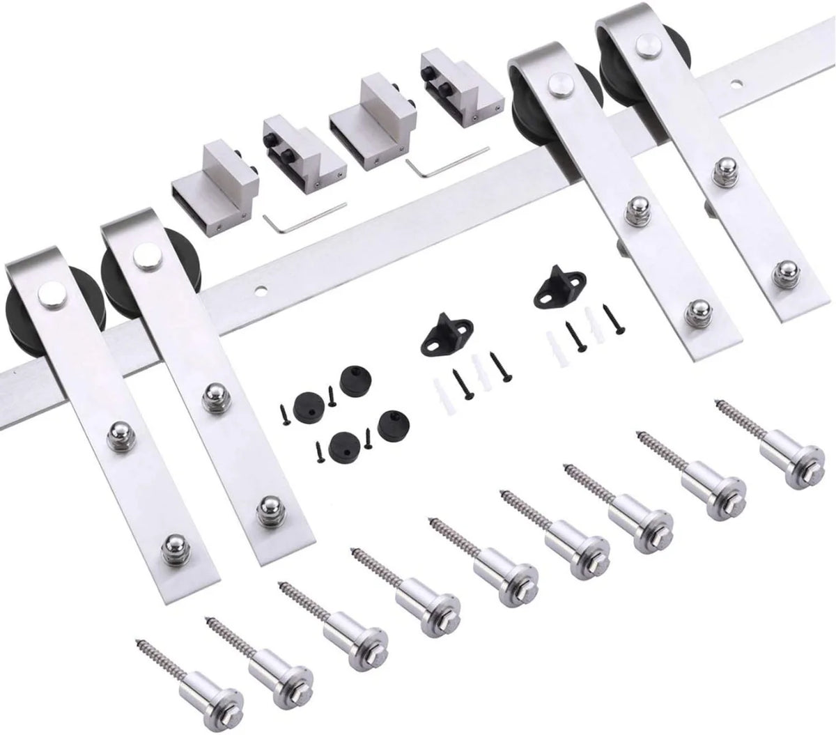 Double Barn Door 36 x 80 inches White Frosted Glass Stainless Steel Rail Hangers Solid Panel Interior Doors B7258