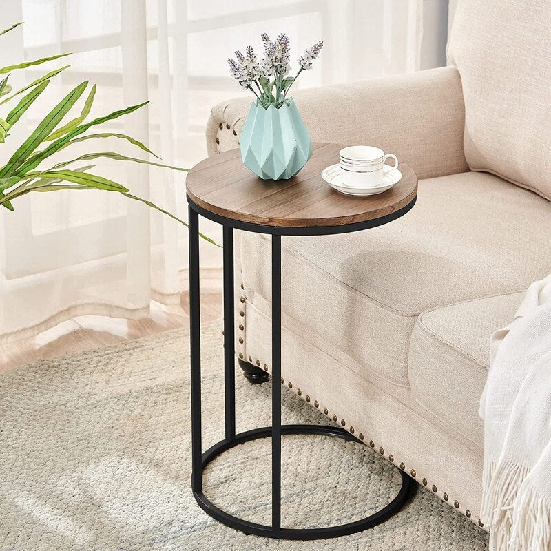 Black/Oak C-Shaped Wood Top End Table with Metal Frame, 2pc/set G91516