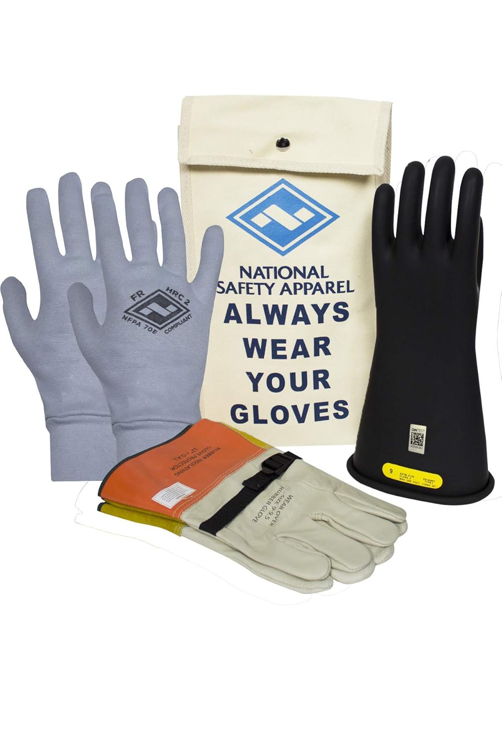 Class 2 Black Rubber Voltage Insulating Glove Premium Kit with FR Knit Glove and Leather Protectors G1323
