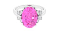 Oval Created Pink Sapphire Solitaire Ring with Diamond, 10X14 mm, 925 Sterling Silver, US 4.00 N695