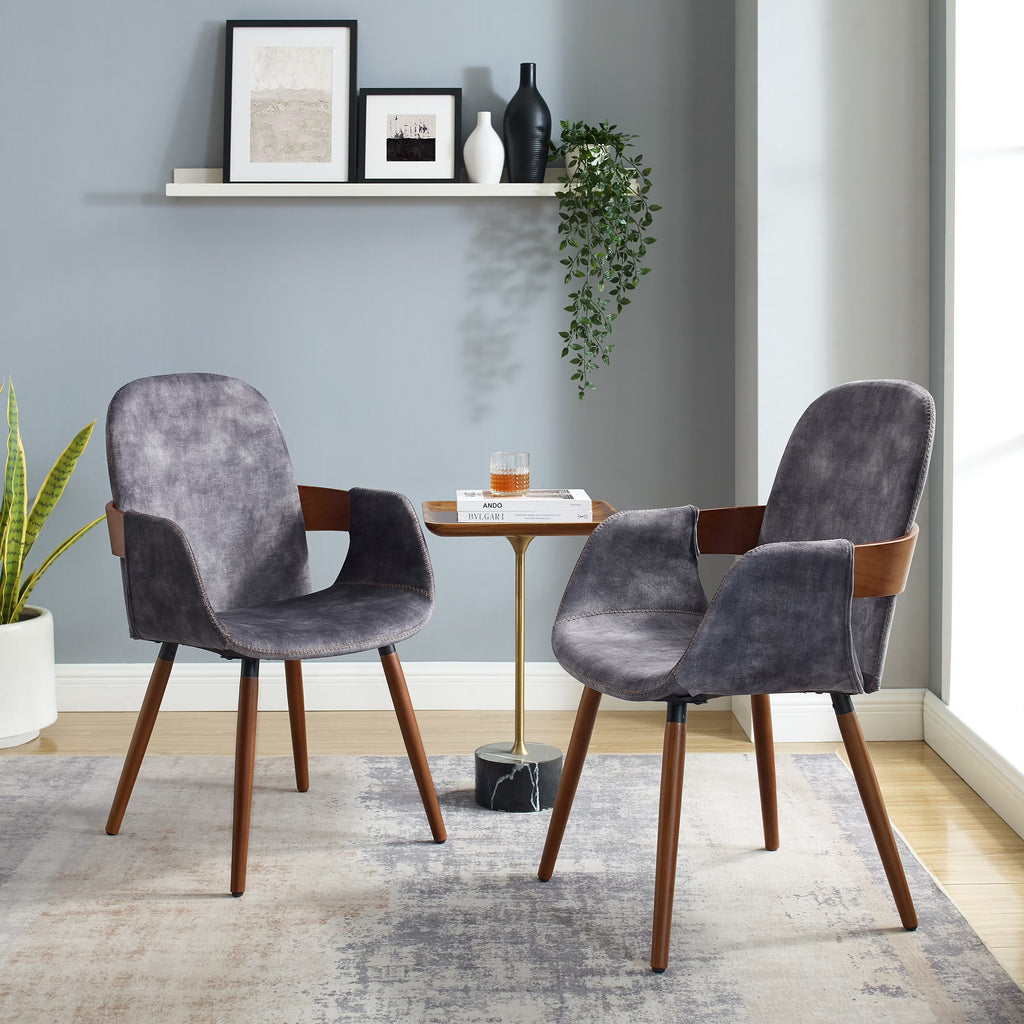 Dark Grey Upholstered Accent Side Chairs with Bamboo Legs Set of 2 U19990