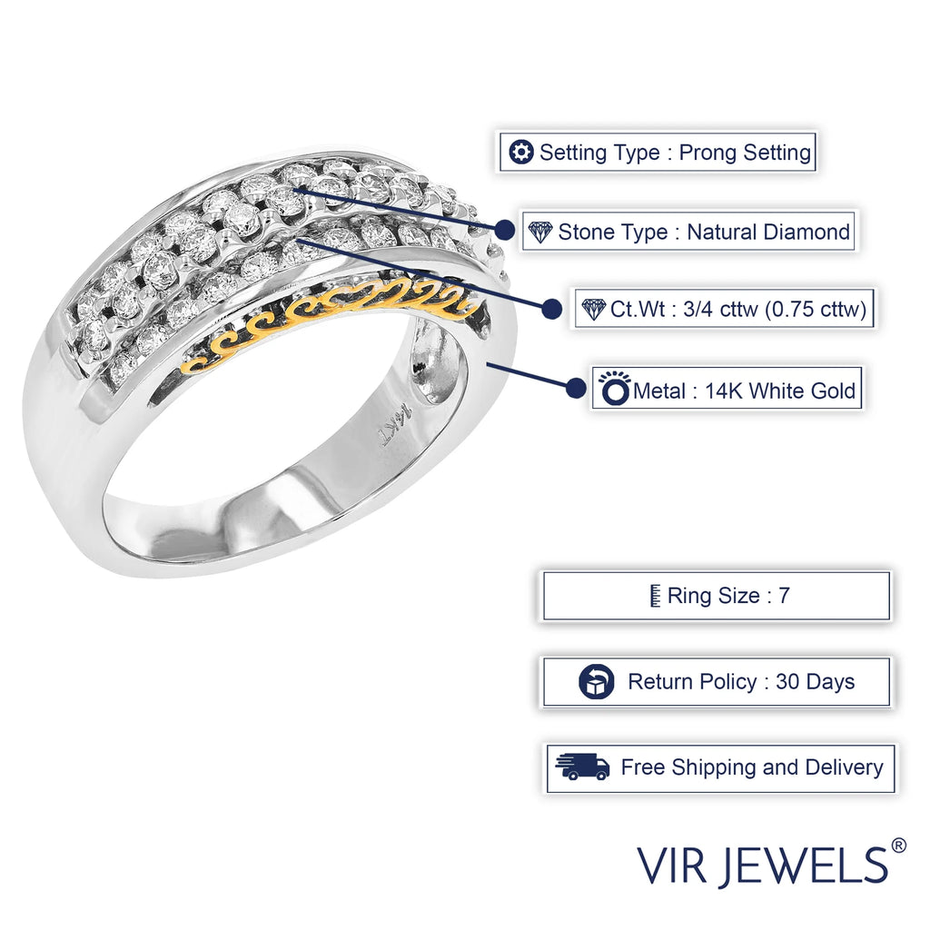 14K White Gold Three Row Diamond Wedding Band U985