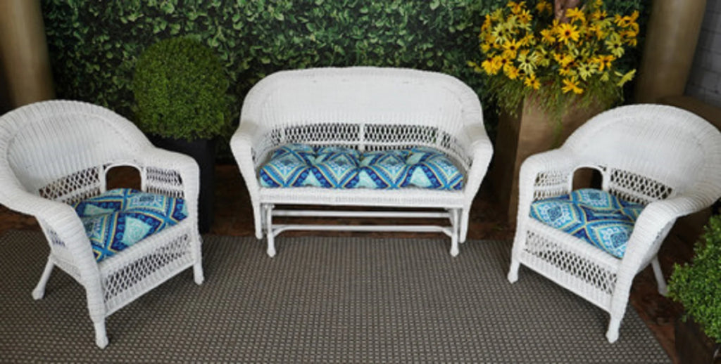 3 Piece Blue and Green Outdoor Seat Cushion Set O426770