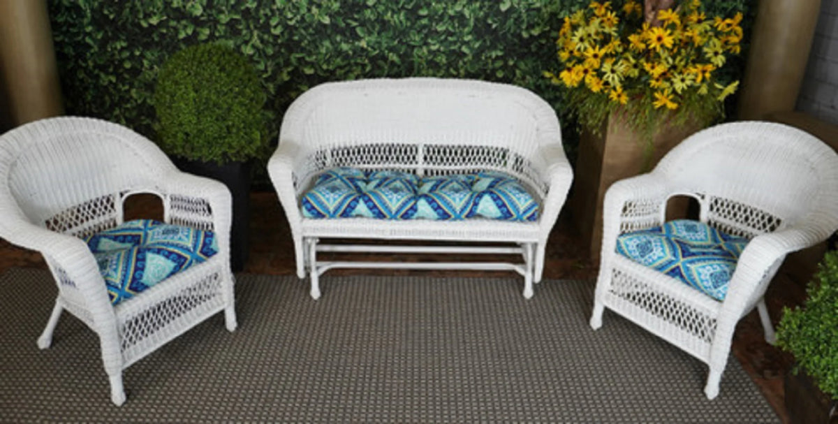 3 Piece Blue and Green Outdoor Seat Cushion Set O426770
