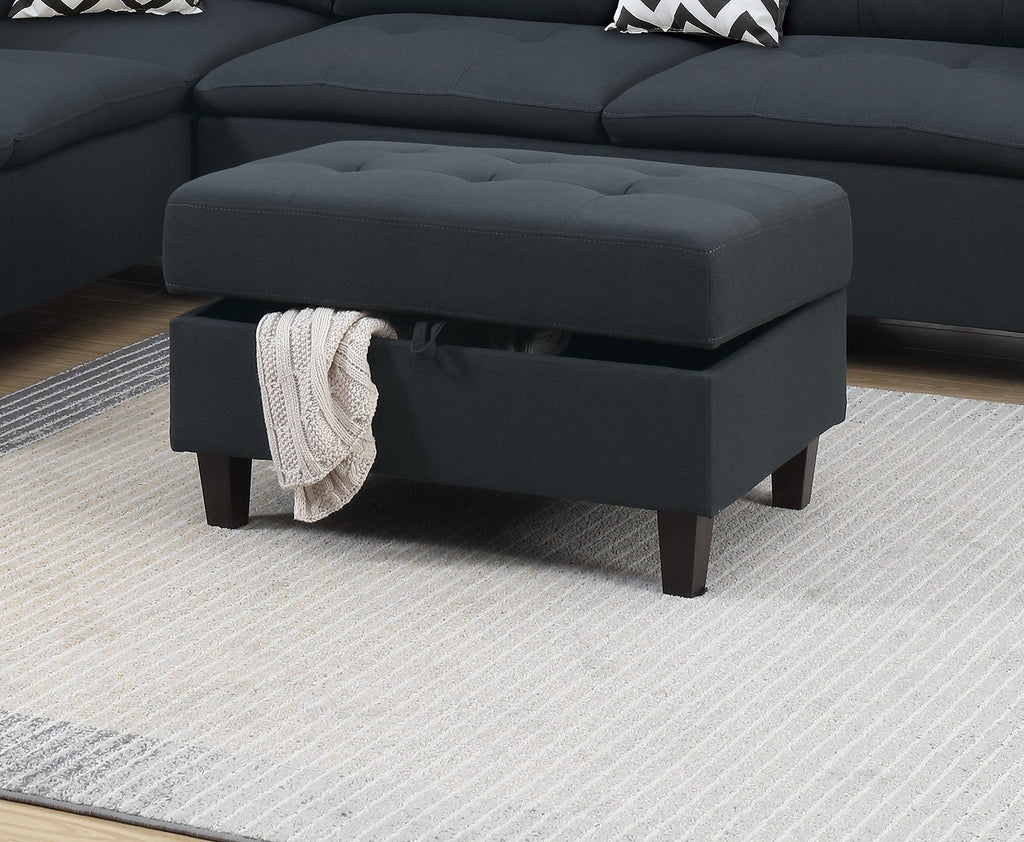 Black Fabric Sectional Sofa with Ottoman Q545