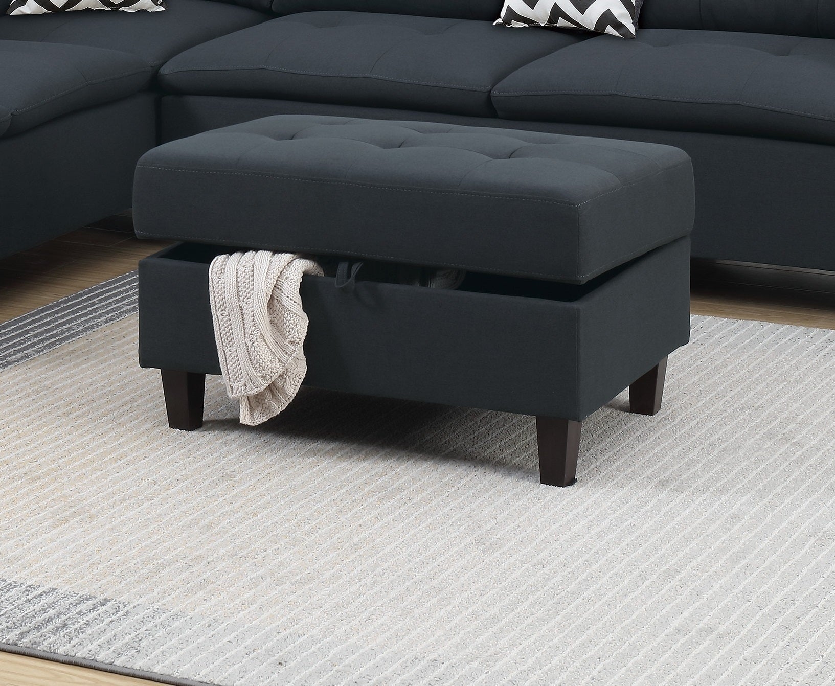 Black Fabric Sectional Sofa with Ottoman Q545