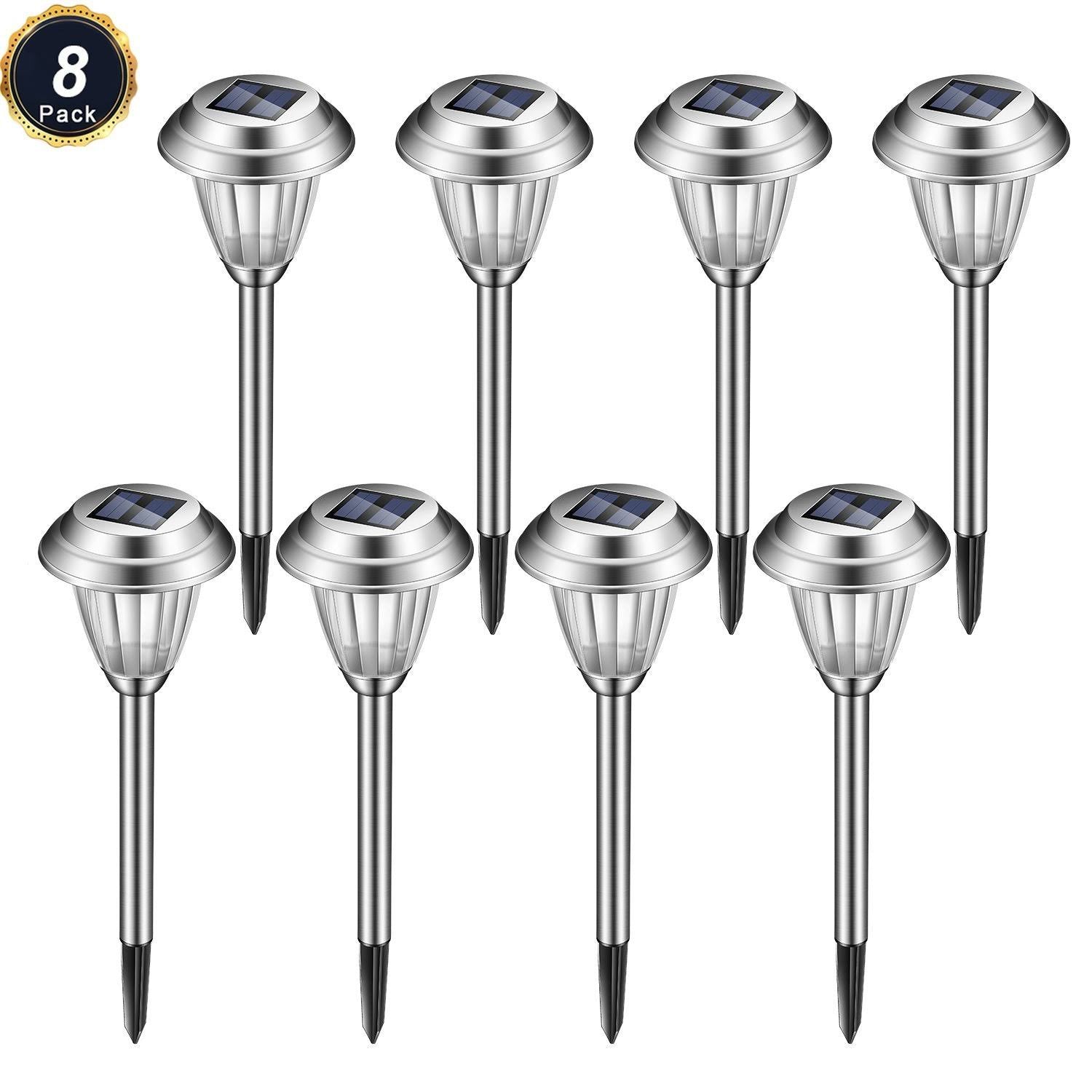 Solar LED Outdoor Lights 8-Pack Stainless Steel Pathway B4732