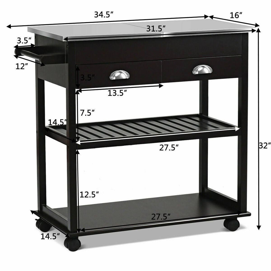 Stainless Steel Mobile Kitchen Trolley Cart with Drawers & Casters T981175
