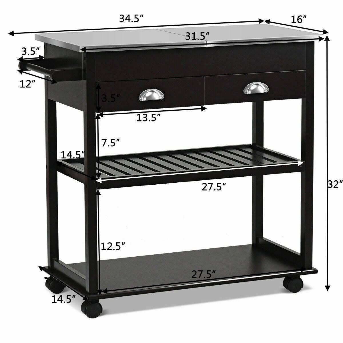 Stainless Steel Mobile Kitchen Trolley Cart with Drawers & Casters T981175
