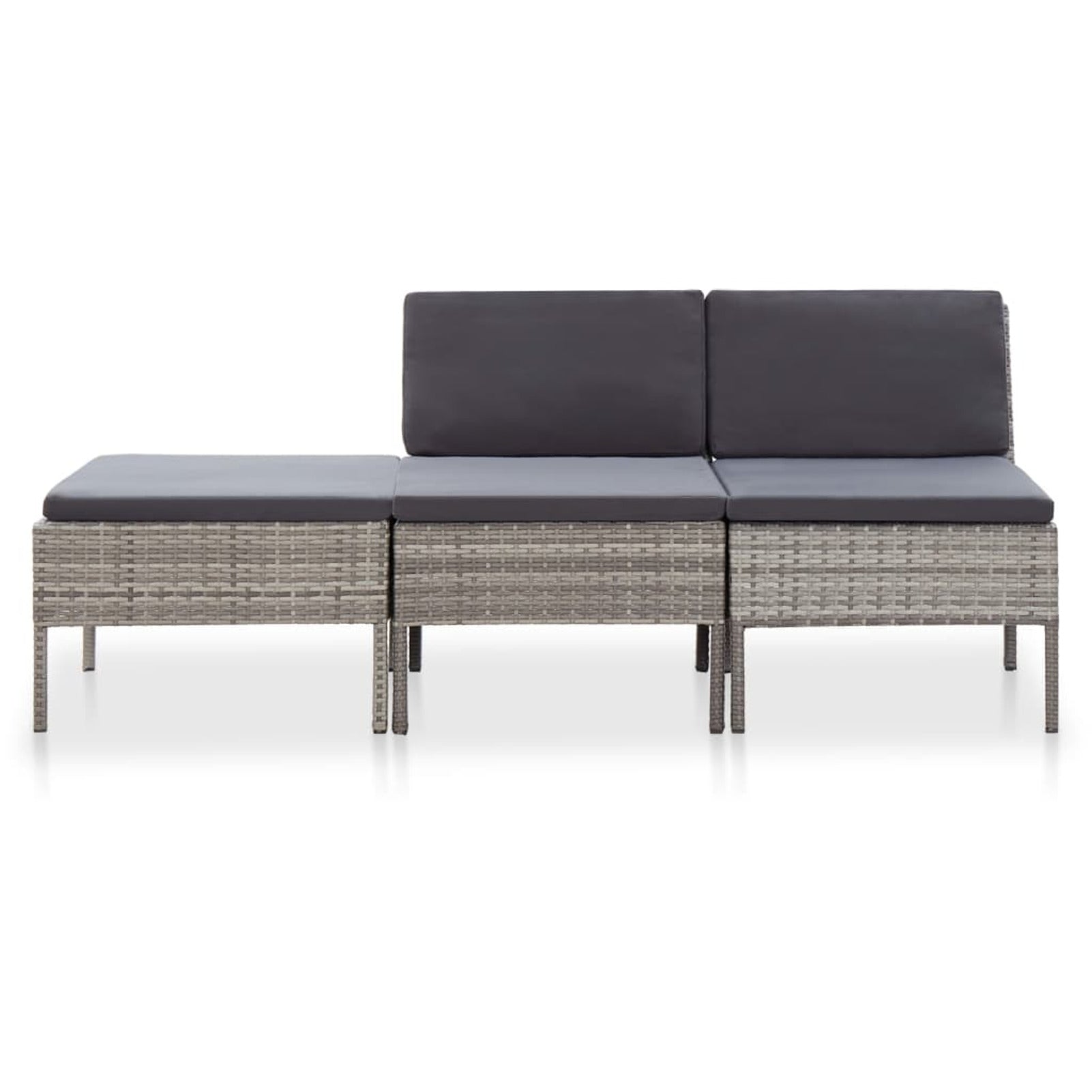 3 Piece Outdoor Sectional Sofa Set with Cushions Poly Rattan Steel Frame O213964