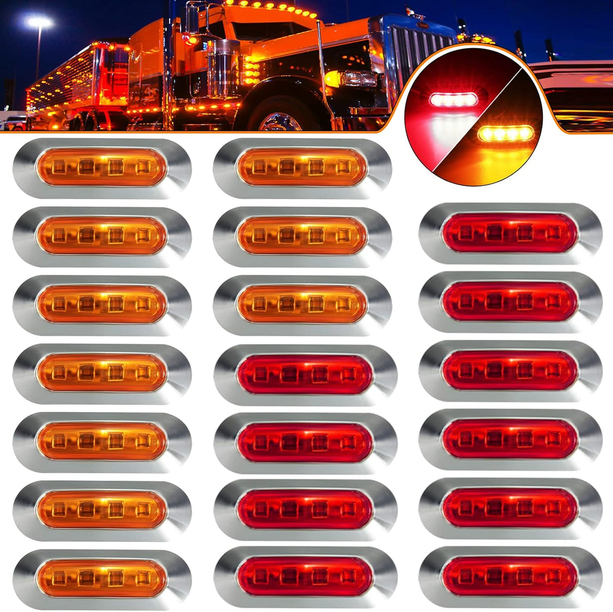 40PCS Amber Red DC12V-24V LED Side Marker Indicator Lights M4849