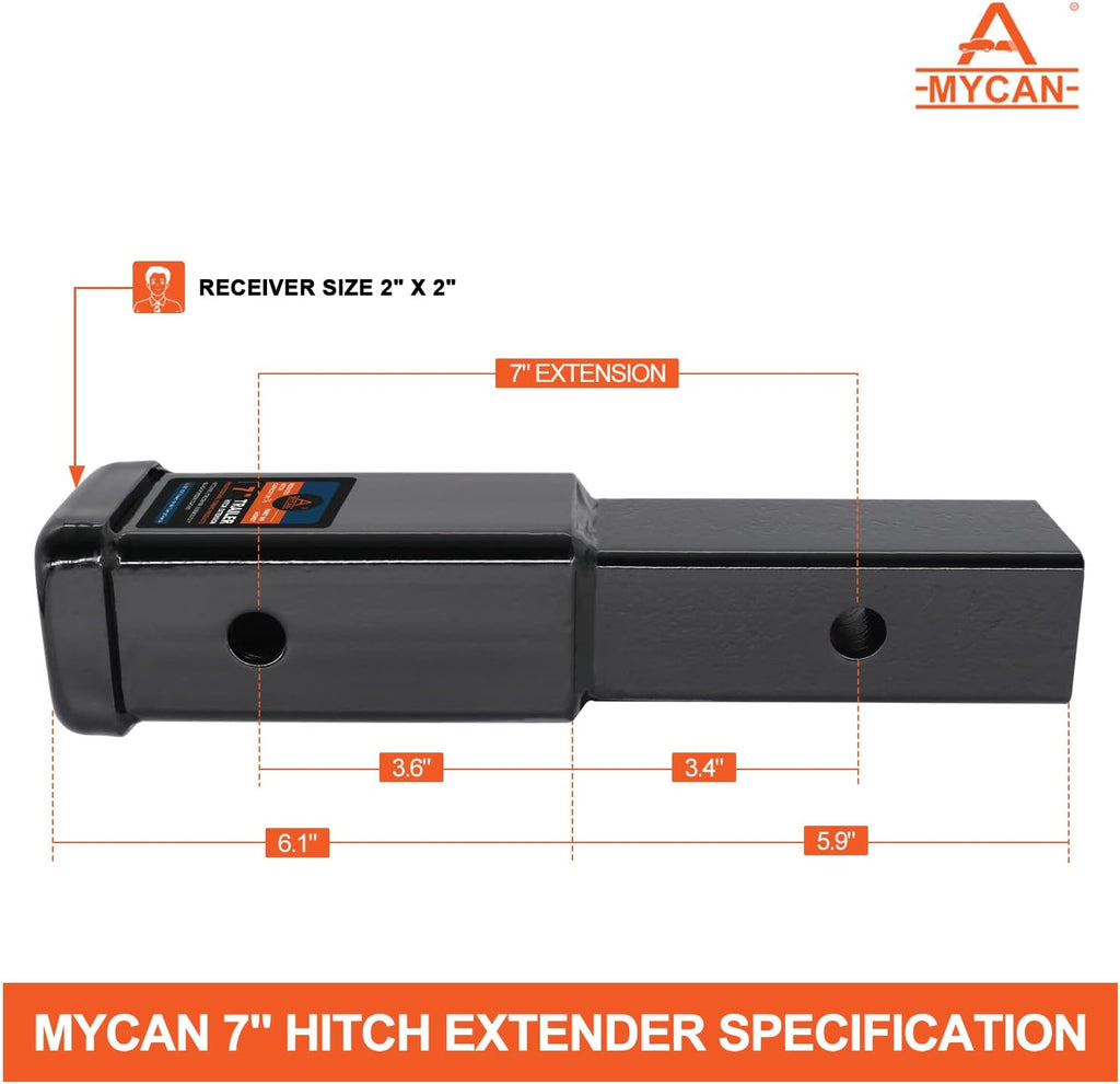 Hitch Extender 7 inch Trailer Extension for 2 inch Receiver Solid Shank 3500 lbs Pack of 2 N662