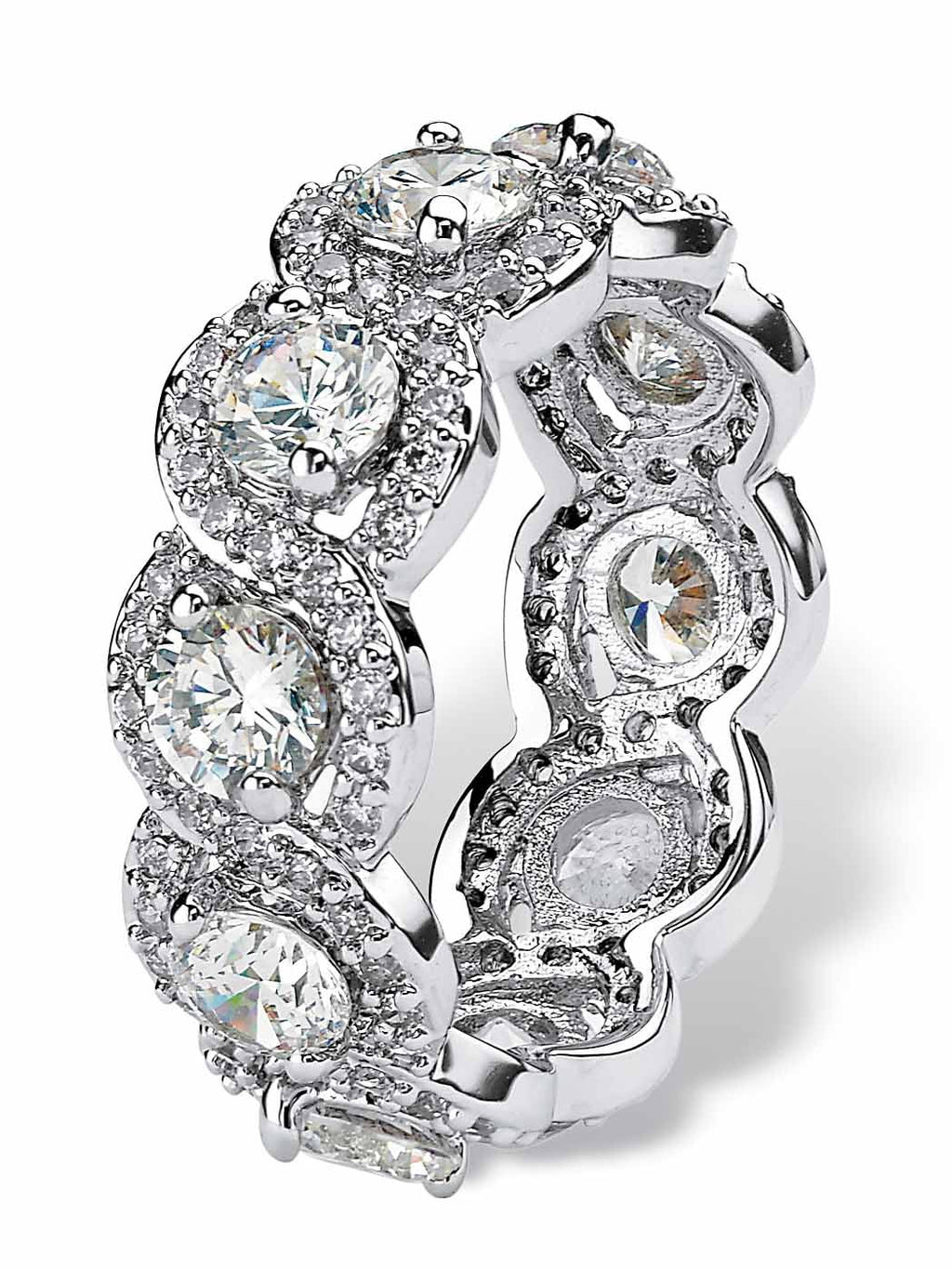 4.60 TCW Rose or White Cubic Zirconia Gold-Plated or Platinum-Plated Silver Halo Crossover Eternity Ring U8110