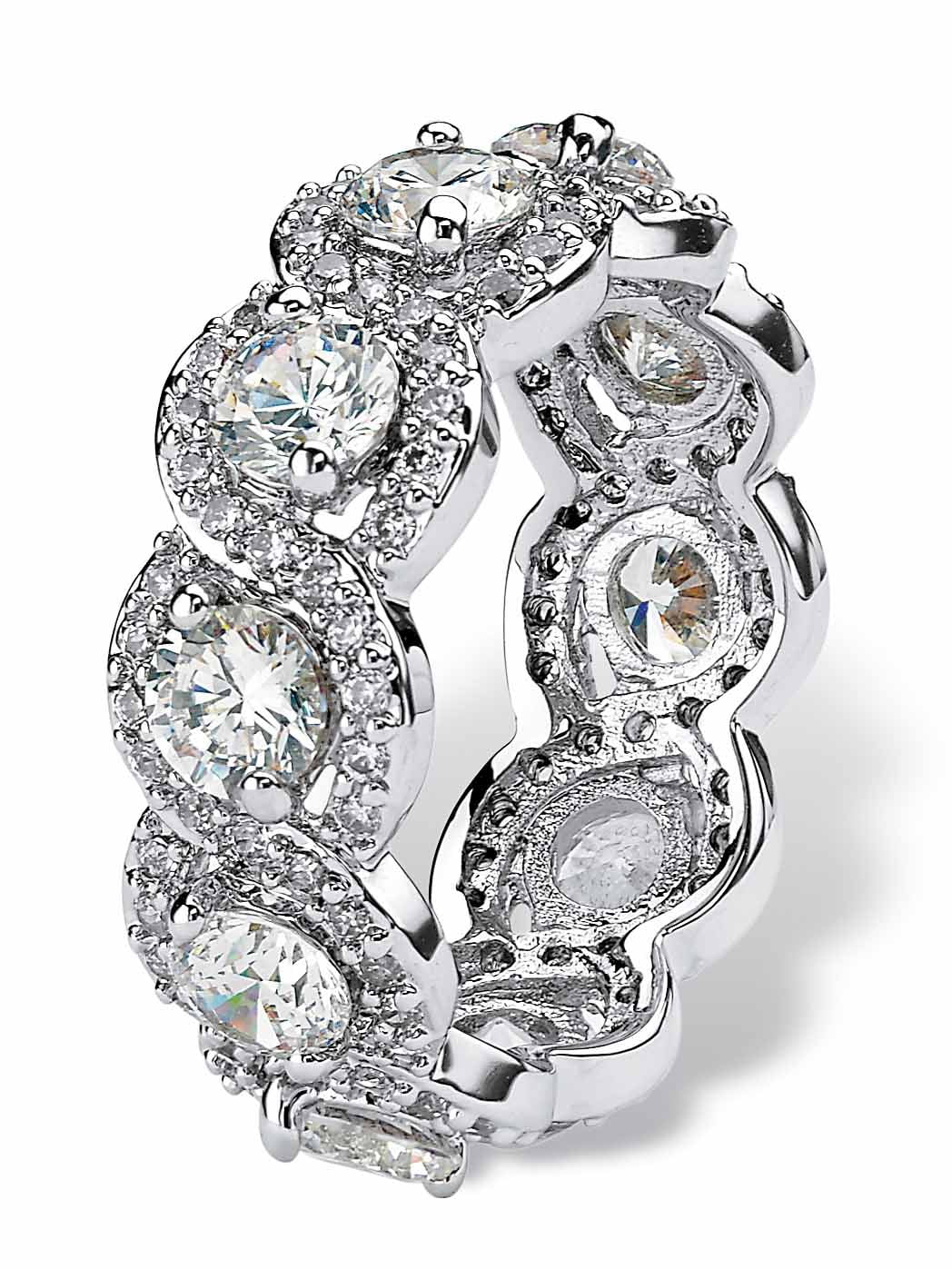 4.60 TCW Rose or White Cubic Zirconia Gold-Plated or Platinum-Plated Silver Halo Crossover Eternity Ring U8110