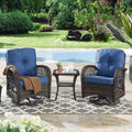 Brown Rattan Wicker 3-Piece Outdoor Swivel Glider Set with Blue Cushion P11200