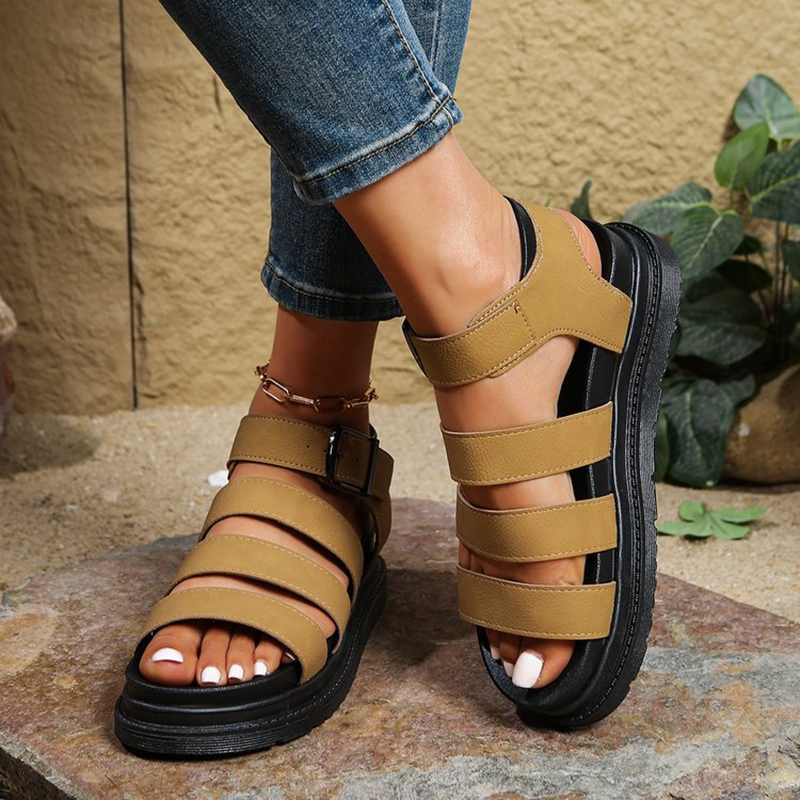 Women's Platform Open-Toe Beach Sandals with Simple Four-Strap Design