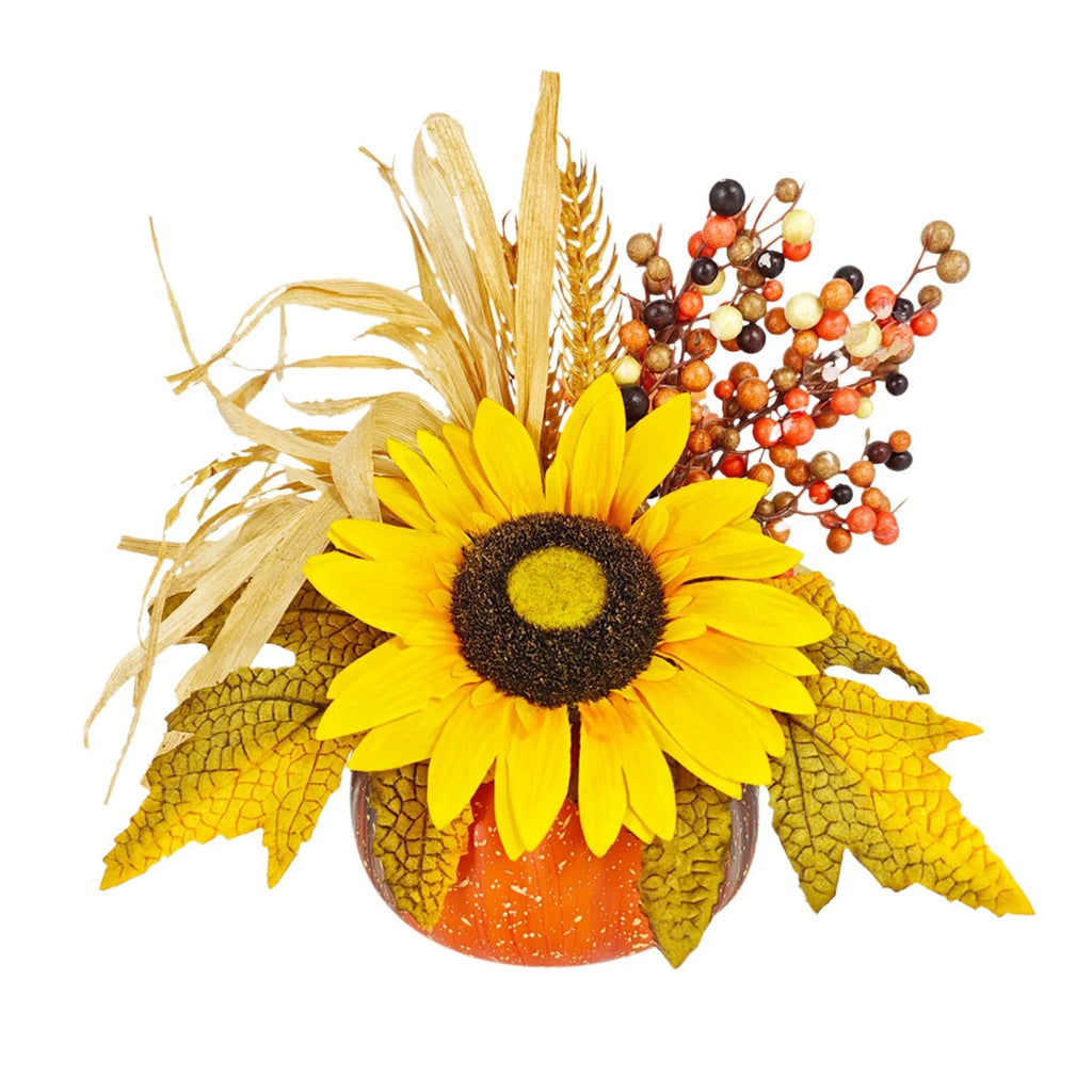 Artificial Fall Maple Flowers Silk Sunflowers Bouquets with Pumpkins Z55943