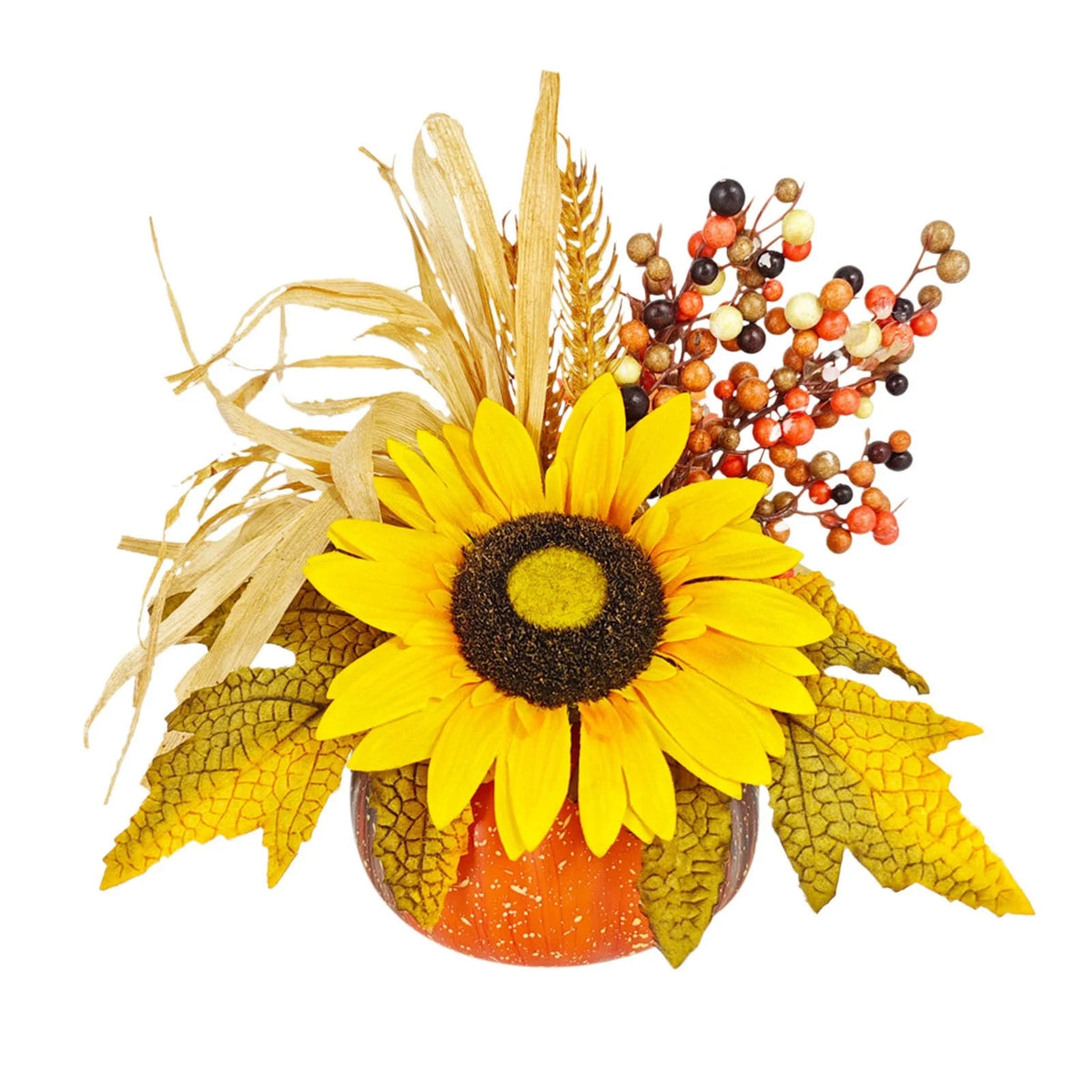Artificial Fall Maple Flowers Silk Sunflowers Bouquets with Pumpkins Z55943
