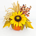 Artificial Fall Maple Flowers Silk Sunflowers Bouquets with Pumpkins Z55943