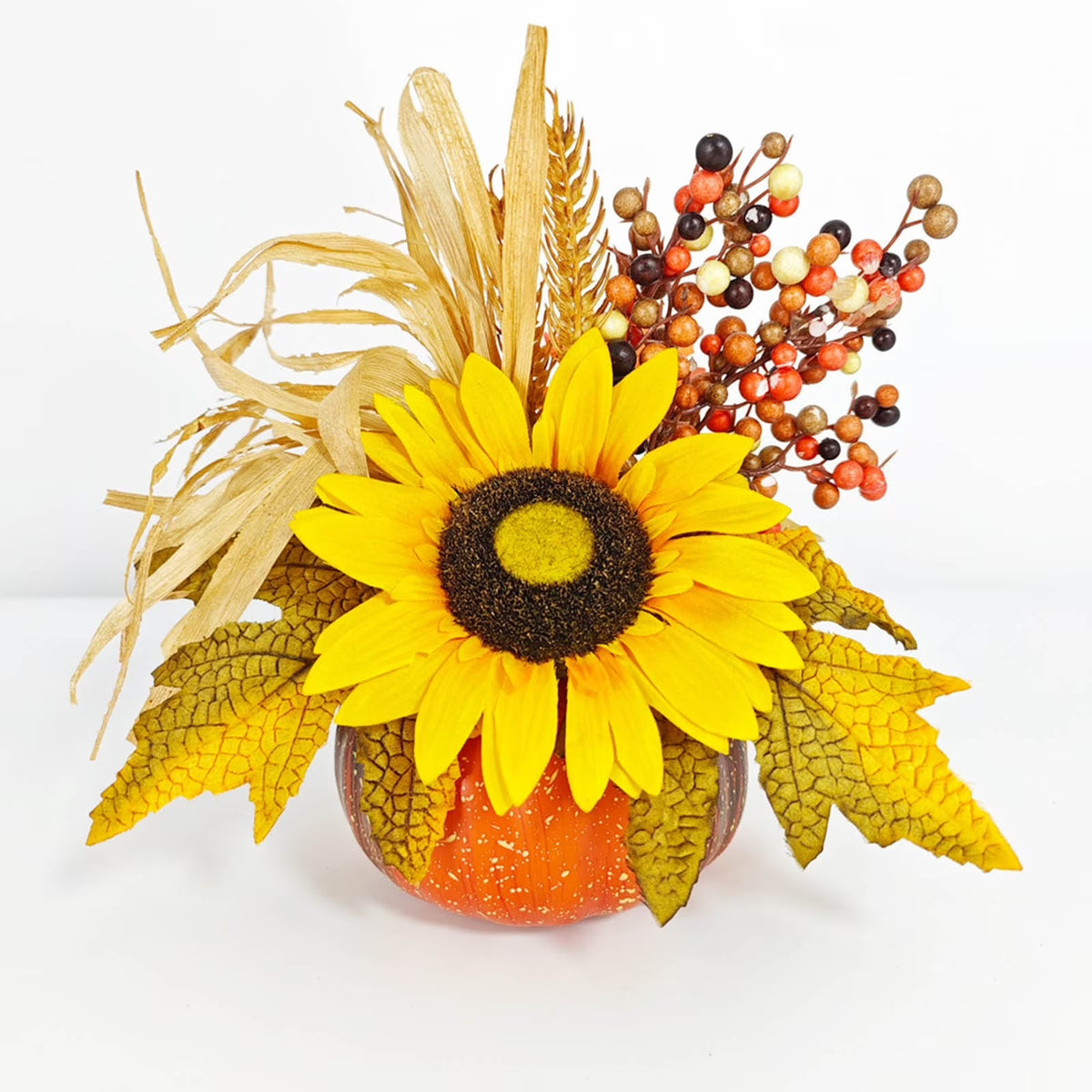 Artificial Fall Maple Flowers Silk Sunflowers Bouquets with Pumpkins Z55943