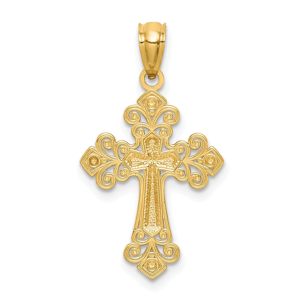 14K Two-Tone Gold Rhodium Plated Diamond Cut Cross Pendant With 14K Yellow Gold Rope Chain 20" J1287