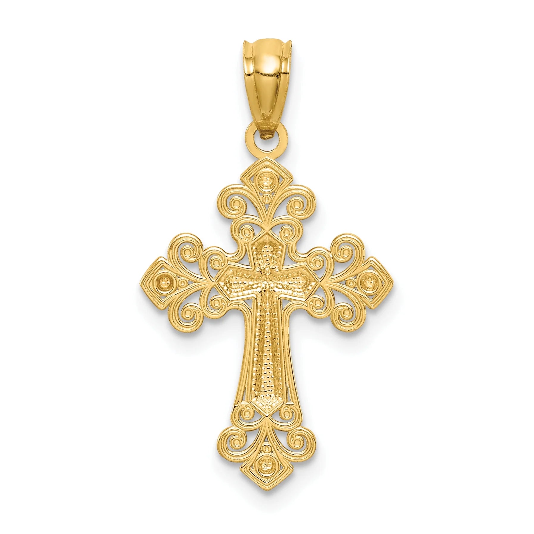 14K Two-Tone Gold Rhodium Plated Diamond Cut Cross Pendant With 14K Yellow Gold Rope Chain 20" J1287