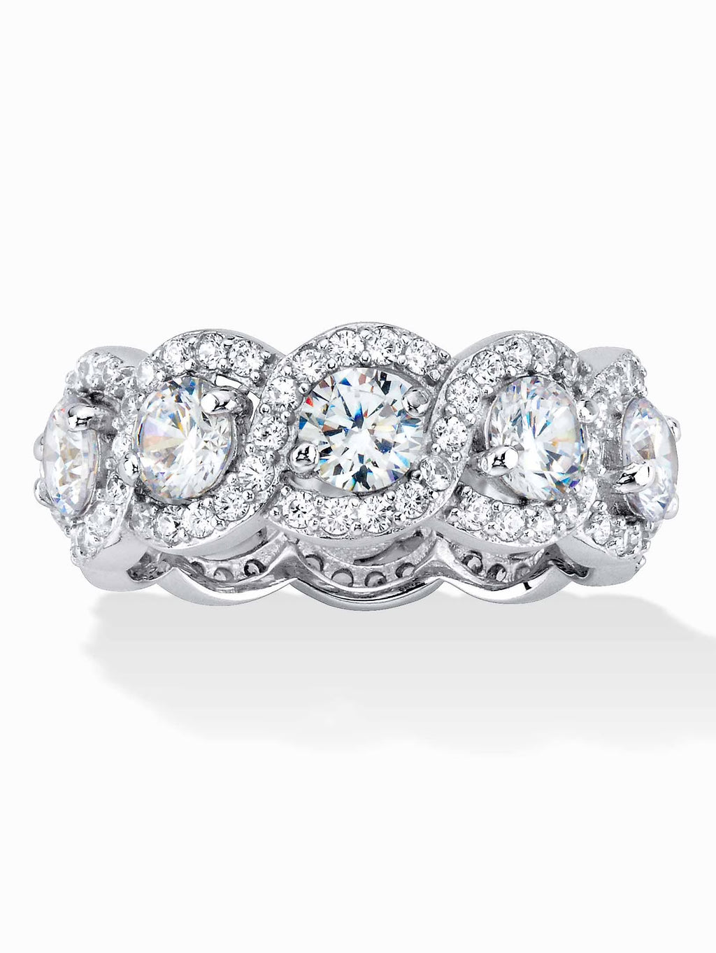 4.60 TCW Rose or White Cubic Zirconia Gold-Plated or Platinum-Plated Silver Halo Crossover Eternity Ring U8110