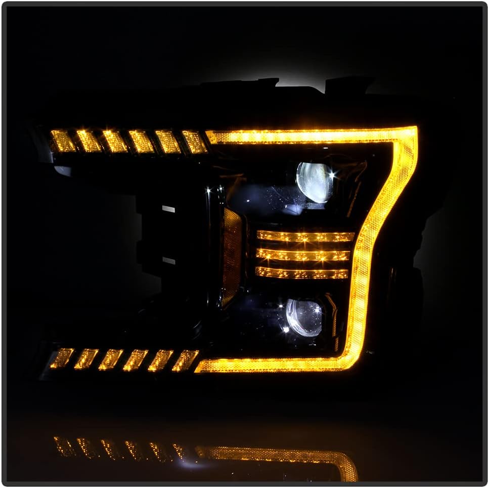Black Amber LED Tube Sequential Signal Projector Headlights Left+Right T389005