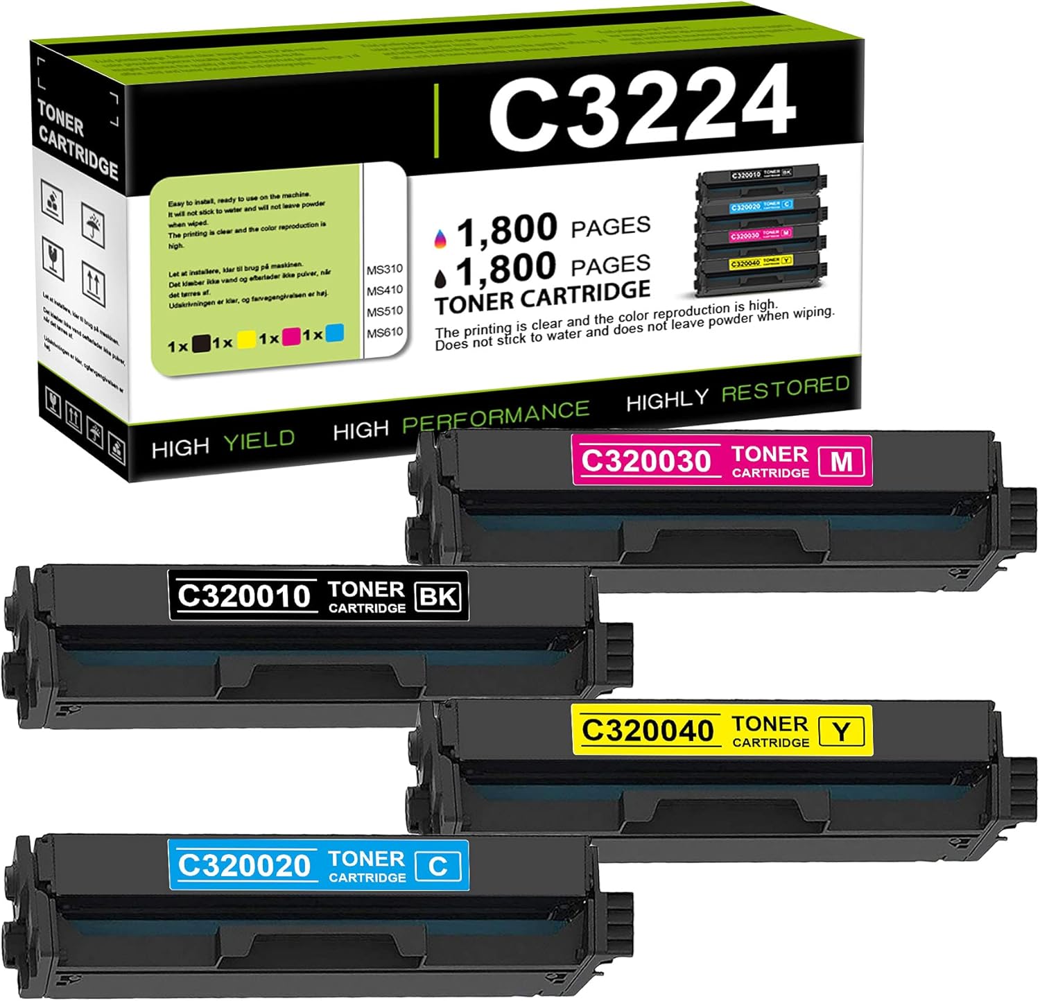 4 Pack Remanufactured Toner Cartridge for Lexmark Printer Ink Cartridge (1BK+1C+1M+1Y) H3391
