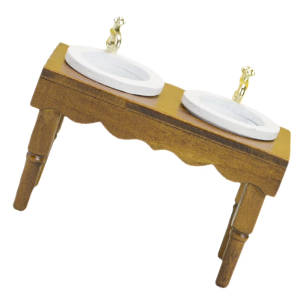 Walnut Color Wooden Double Basin Wash Sink Y517