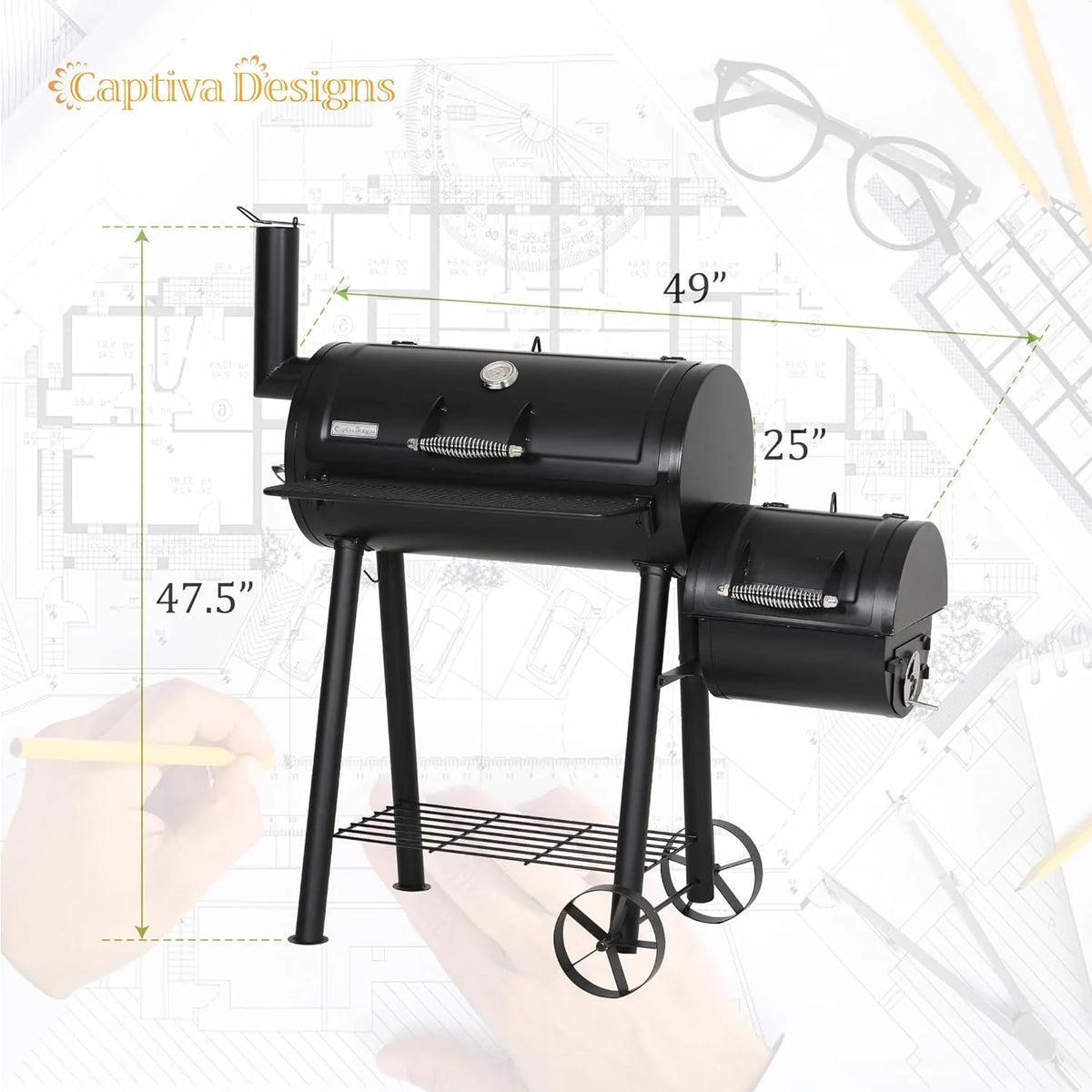 Heavy Duty Outdoor Offset Smoker with Extra Large Cooking Area R53413