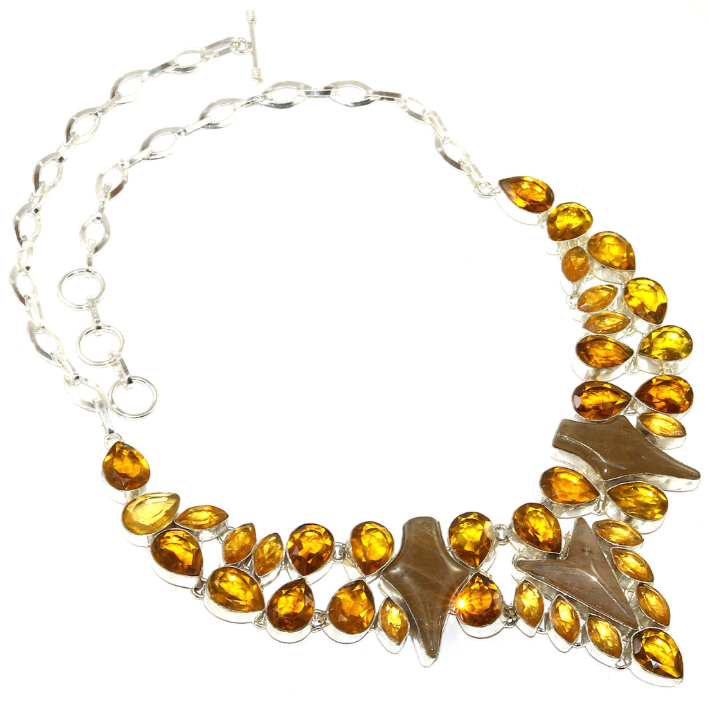 Citrine Quartz 925 Silver Necklace 16-18'' Q16126