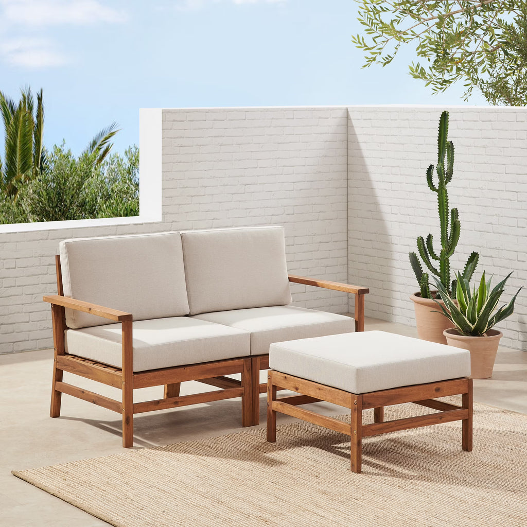 Brown Solid Wood 3-Piece Outdoor Sectional V37384