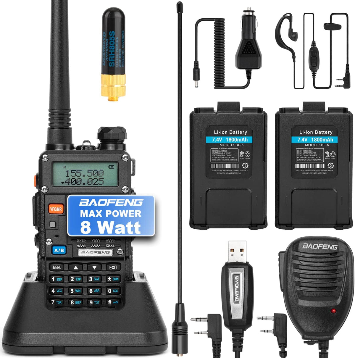 UV-5R Pro Dual-Band Handheld Walkie Talkie with 2 Rechargeable Battery M354