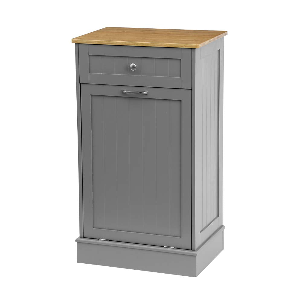 White Wooden Tilt Out Trash Cabinet with Hideaway Drawer and Removable Cutting Board Y290