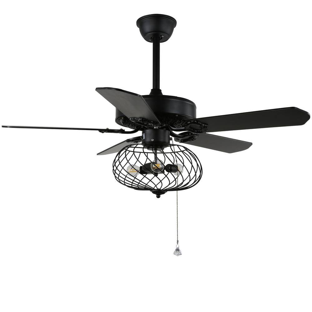 Black Cage Ceiling Fan with Light Kit and Remote Control C19927
