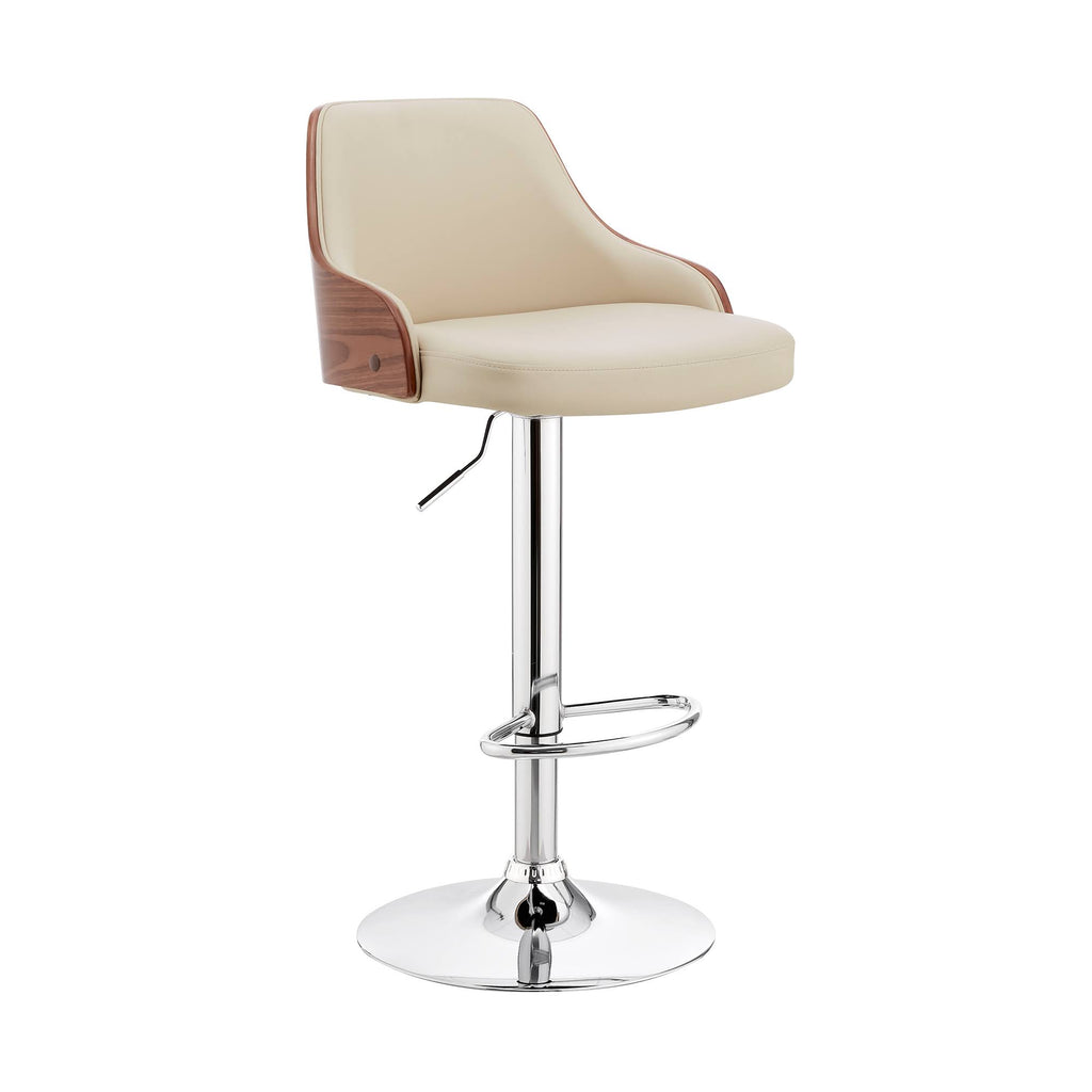 Cream and Silver Faux Leather Metal Adjustable Bar Stool U113