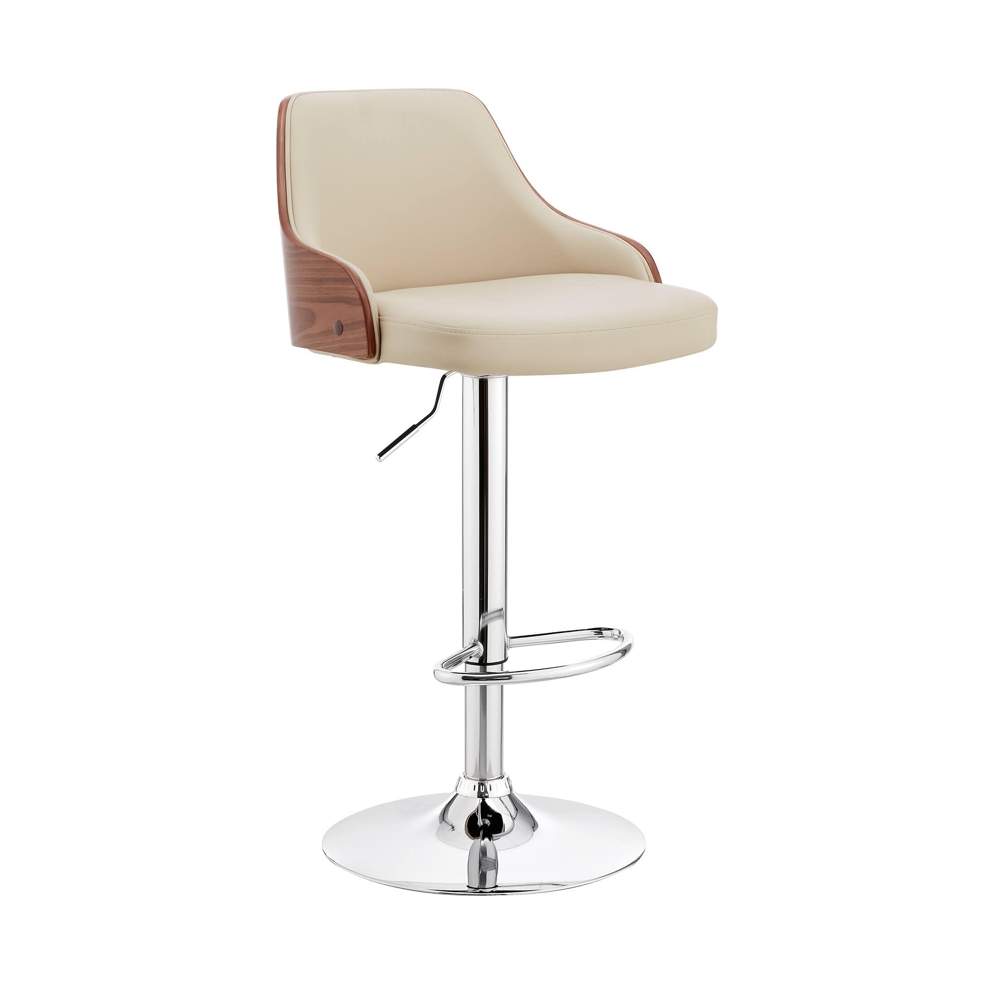 Cream and Silver Faux Leather Metal Adjustable Bar Stool U113