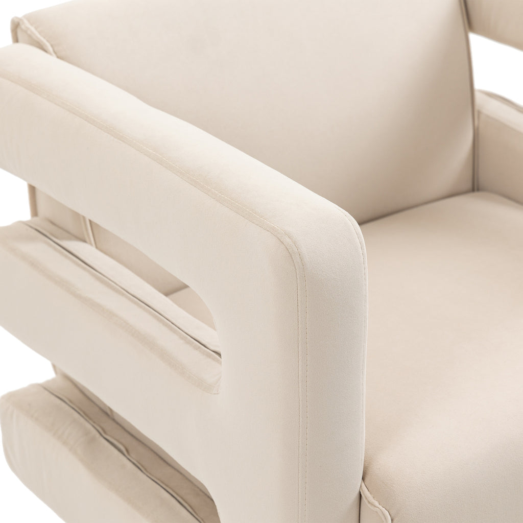 Beige Swivel Upholstered Tufted Velvet Accent Chair with Metal Stand V9861