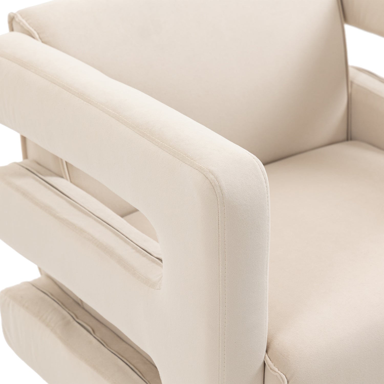 Beige Swivel Upholstered Tufted Velvet Accent Chair with Metal Stand V9861