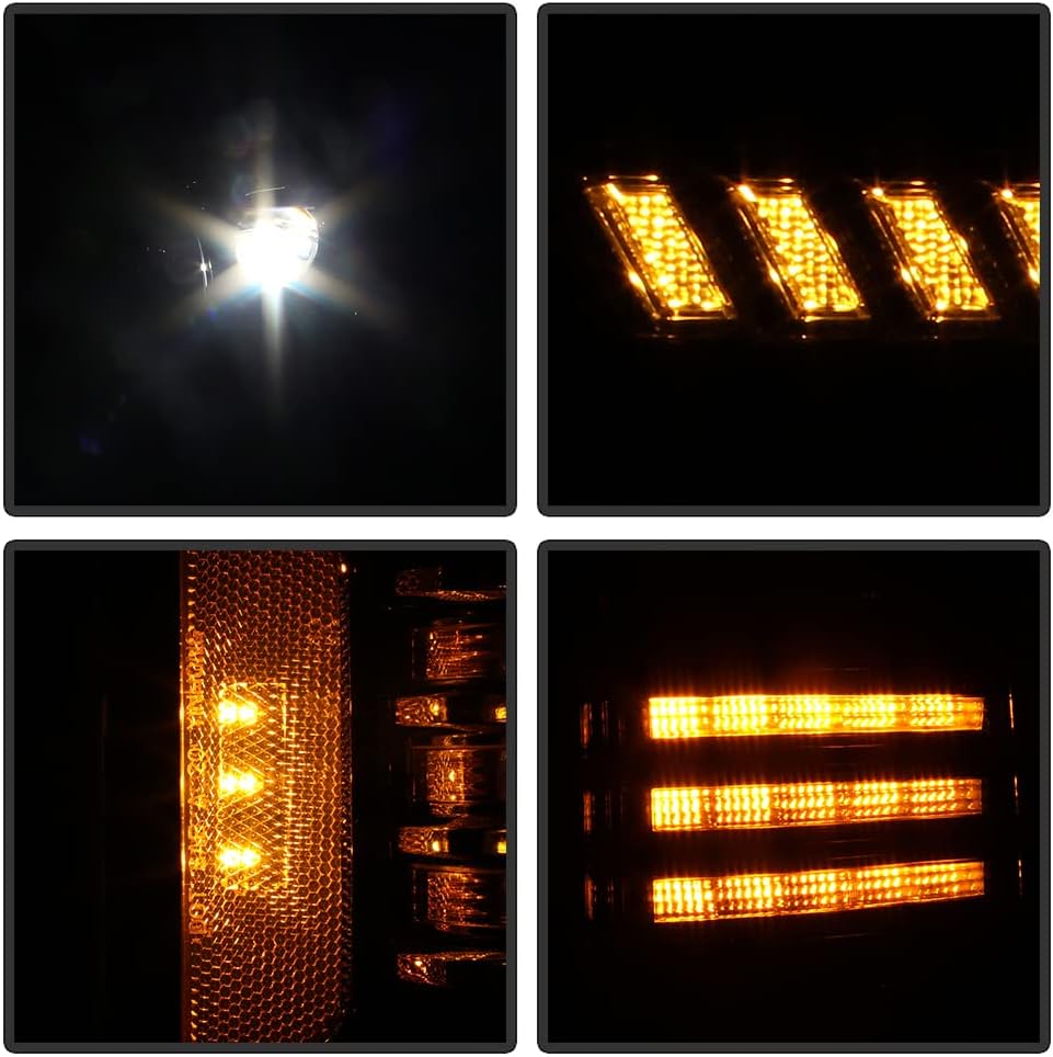 Black Amber LED Tube Sequential Signal Projector Headlights Left+Right T389005